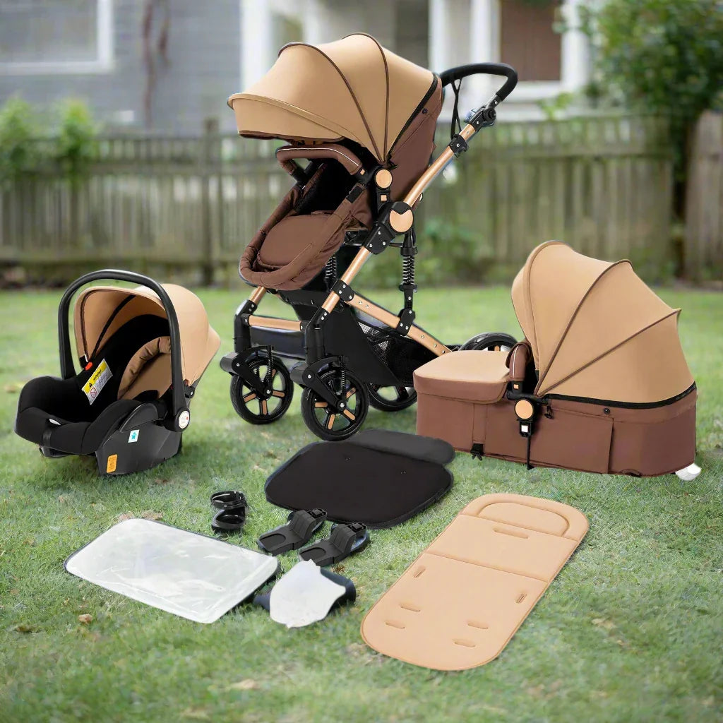 V588 3-in-1 Baby Pram & Stroller - High Landscape Carriage with Mosquito Net, Storage & Accessories