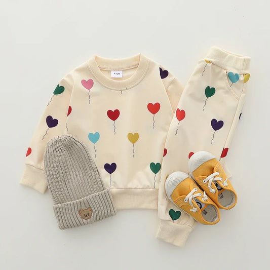 2PCS Baby Love Balloon Long Sleeve Pants Set for Spring & Autumn