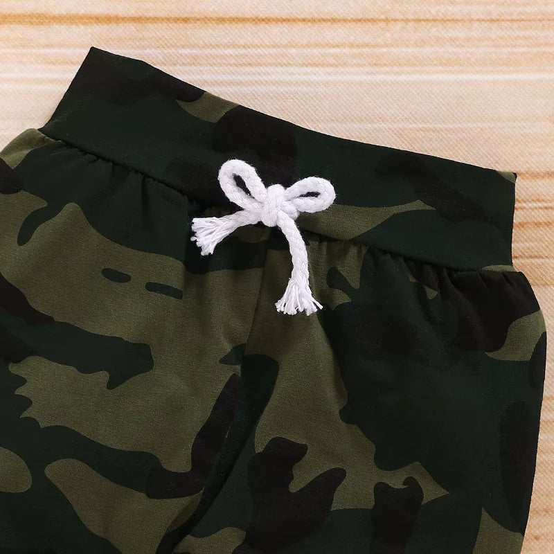 Baby Boy Summer Outfit - 3-Piece Set with Letter Romper, Camouflage Pants & Hat