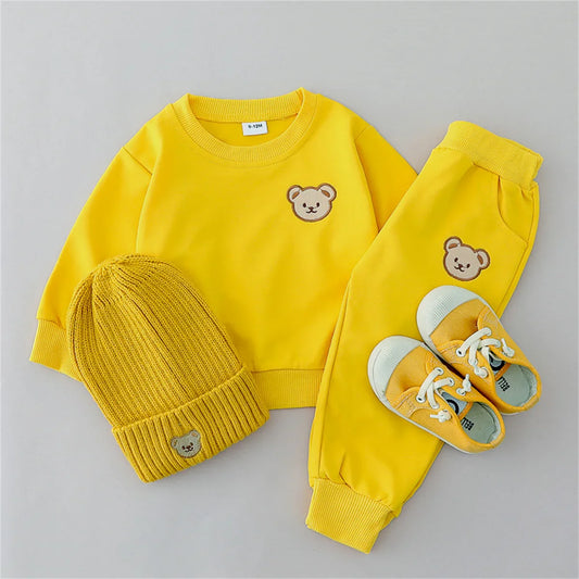 2PCS Bear Print Long Sleeve Top & Pants Set for Kids