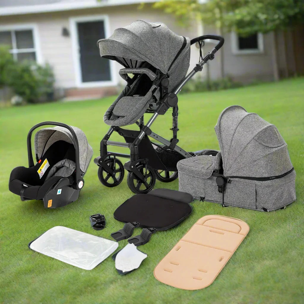 V588 3-in-1 Baby Pram & Stroller - High Landscape Carriage with Mosquito Net, Storage & Accessories