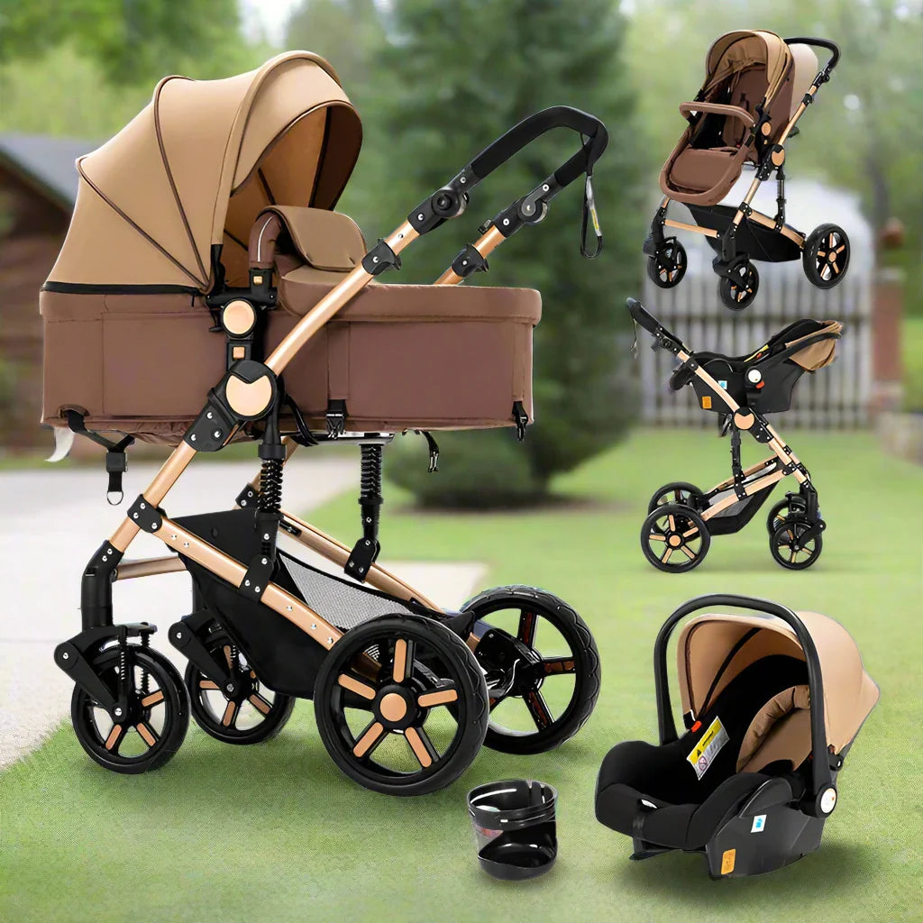 V588 3-in-1 Baby Pram & Stroller - High Landscape Carriage with Mosquito Net, Storage & Accessories