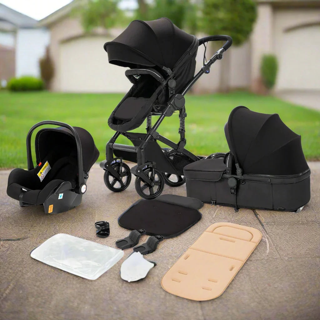 V588 3-in-1 Baby Pram & Stroller - High Landscape Carriage with Mosquito Net, Storage & Accessories