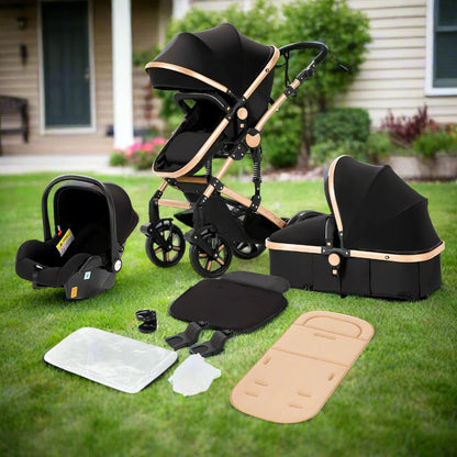 V588 3-in-1 Baby Pram & Stroller - High Landscape Carriage with Mosquito Net, Storage & Accessories