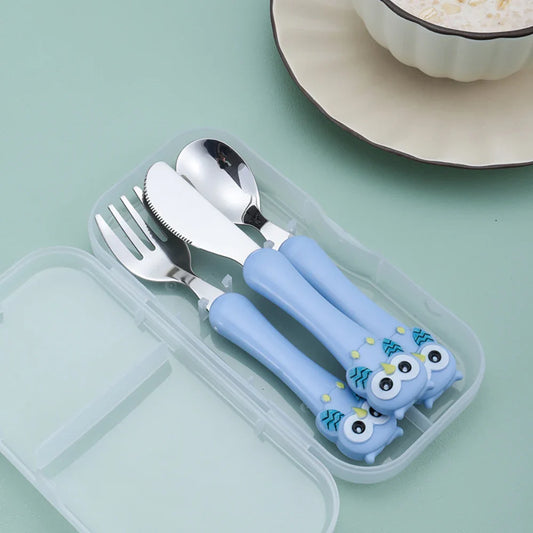 3-Piece Kids Stainless Steel Cutlery Set with Storage Box