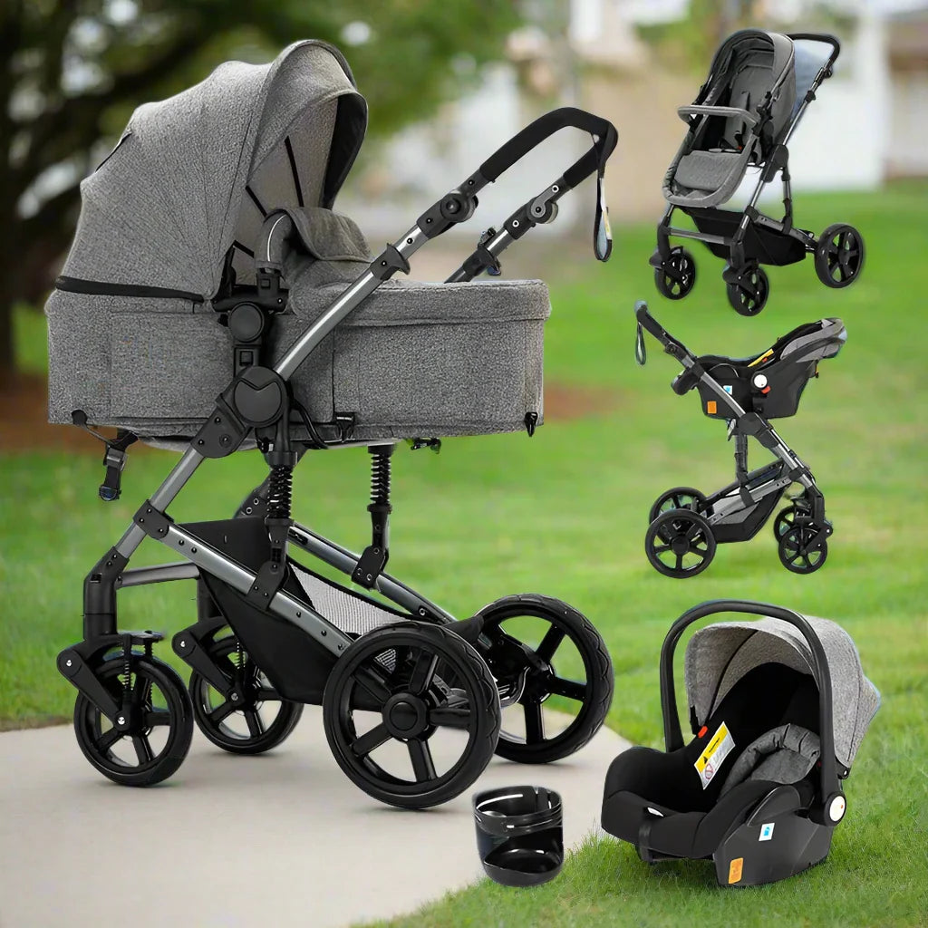 V588 3-in-1 Baby Pram & Stroller - High Landscape Carriage with Mosquito Net, Storage & Accessories